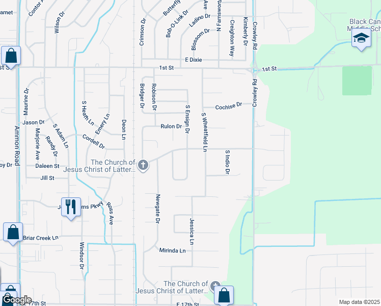 map of restaurants, bars, coffee shops, grocery stores, and more near 667 Ensign Drive in Ammon