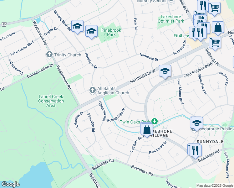map of restaurants, bars, coffee shops, grocery stores, and more near 559 Havelock Drive in Waterloo