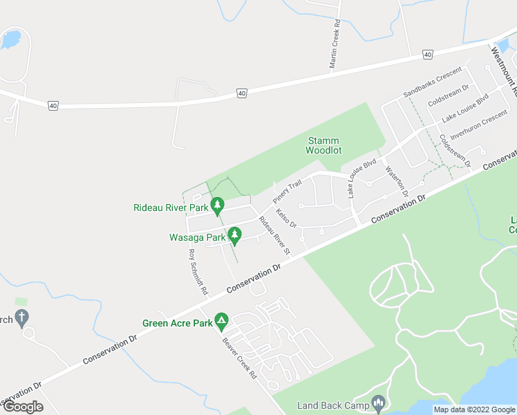 map of restaurants, bars, coffee shops, grocery stores, and more near 402 Rideau River Street in Waterloo