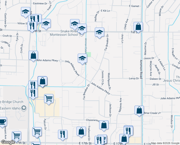 map of restaurants, bars, coffee shops, grocery stores, and more near 681 Katie Court in Ammon
