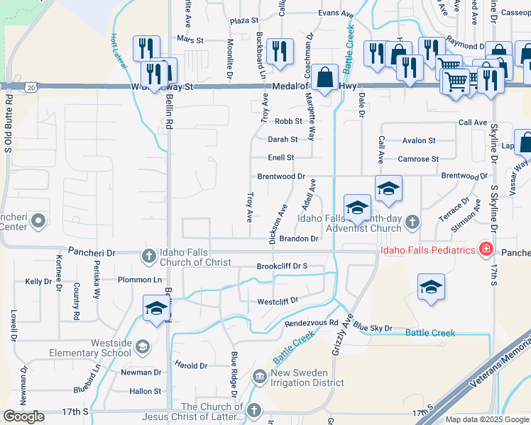 map of restaurants, bars, coffee shops, grocery stores, and more near 659 Troy Ave in Idaho Falls