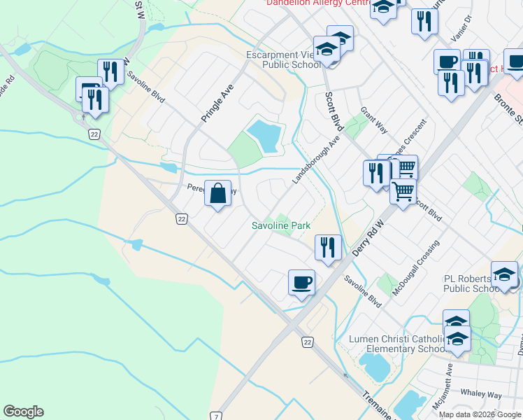 map of restaurants, bars, coffee shops, grocery stores, and more near 414 Malboeuf Court in Milton