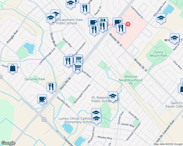map of restaurants, bars, coffee shops, grocery stores, and more near 672 Sellers Path in Milton
