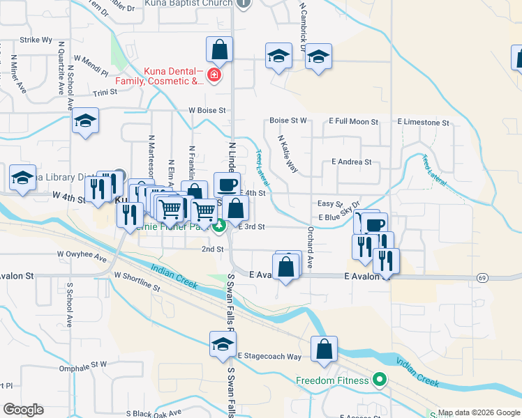 map of restaurants, bars, coffee shops, grocery stores, and more near 334 North Cleveland Avenue in Kuna