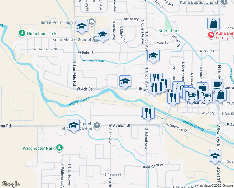 map of restaurants, bars, coffee shops, grocery stores, and more near 911 West 4th Street in Kuna