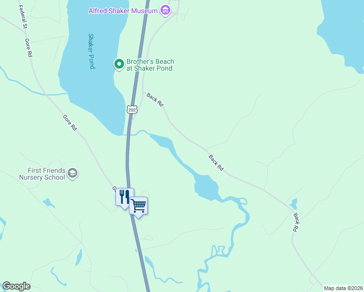 map of restaurants, bars, coffee shops, grocery stores, and more near 286 Back Road in Alfred