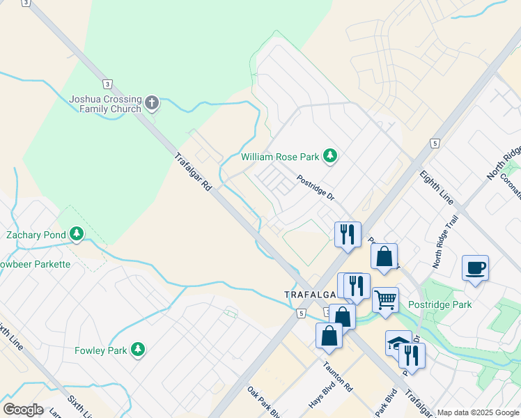 map of restaurants, bars, coffee shops, grocery stores, and more near 349 Wheat Boom Drive in Oakville