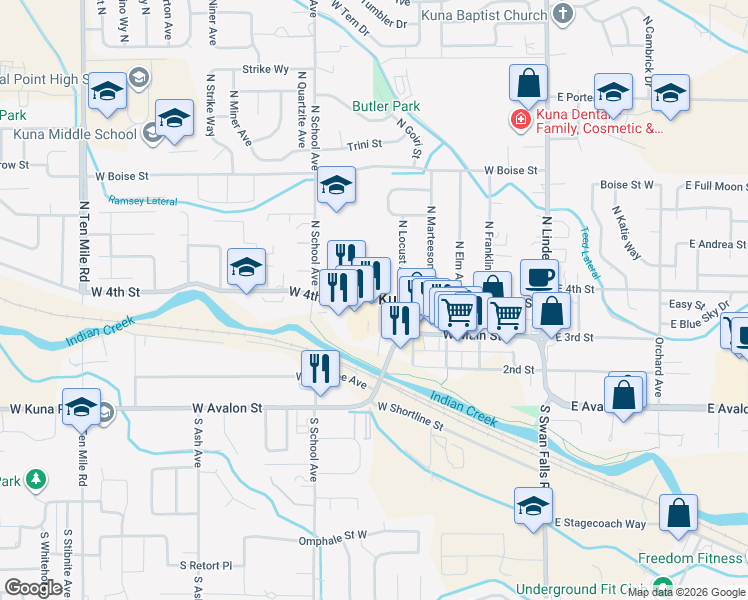 map of restaurants, bars, coffee shops, grocery stores, and more near in Kuna