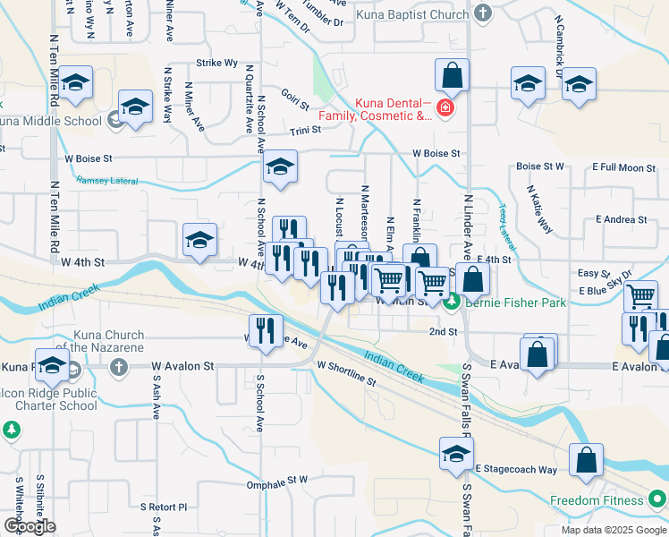 map of restaurants, bars, coffee shops, grocery stores, and more near in Kuna