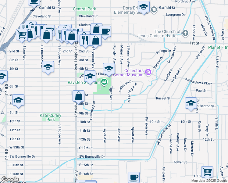 map of restaurants, bars, coffee shops, grocery stores, and more near 575 Tiger Avenue in Ammon