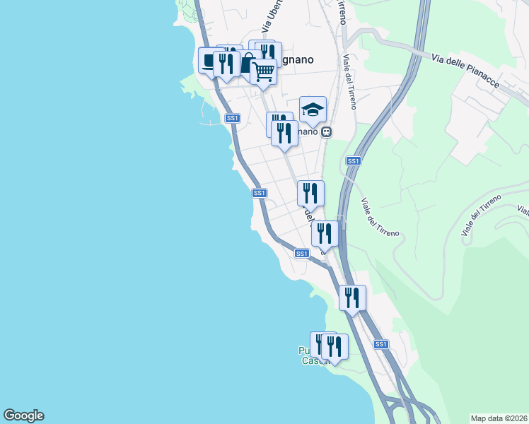 map of restaurants, bars, coffee shops, grocery stores, and more near 48 Via della Meloria in Livorno