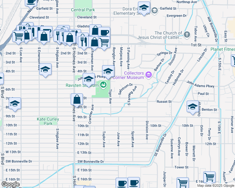 map of restaurants, bars, coffee shops, grocery stores, and more near 575 Tiger Avenue in Ammon