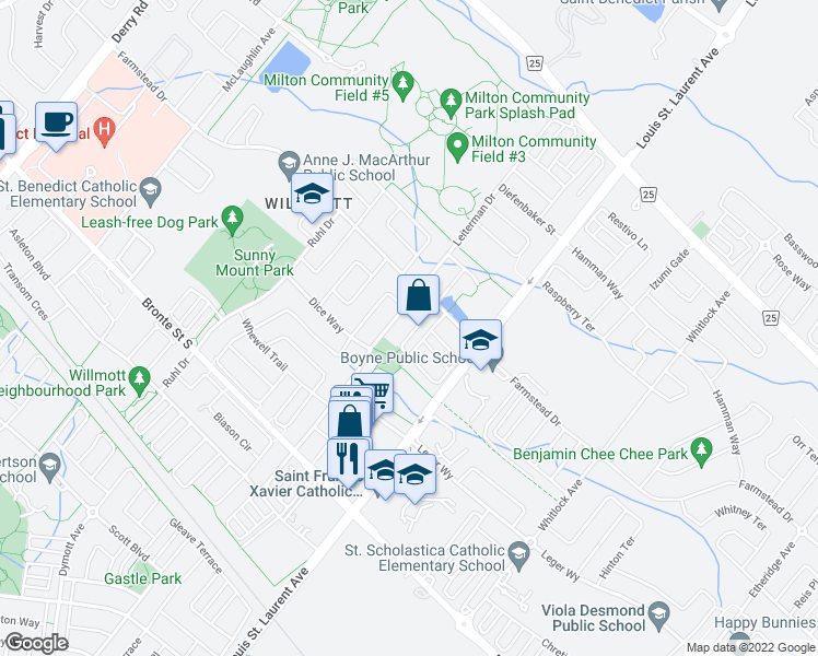 map of restaurants, bars, coffee shops, grocery stores, and more near 370 Cavanagh Lane in Milton