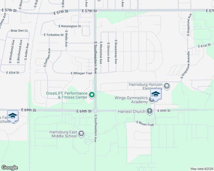 map of restaurants, bars, coffee shops, grocery stores, and more near 3312 East Brewster Street in Sioux Falls