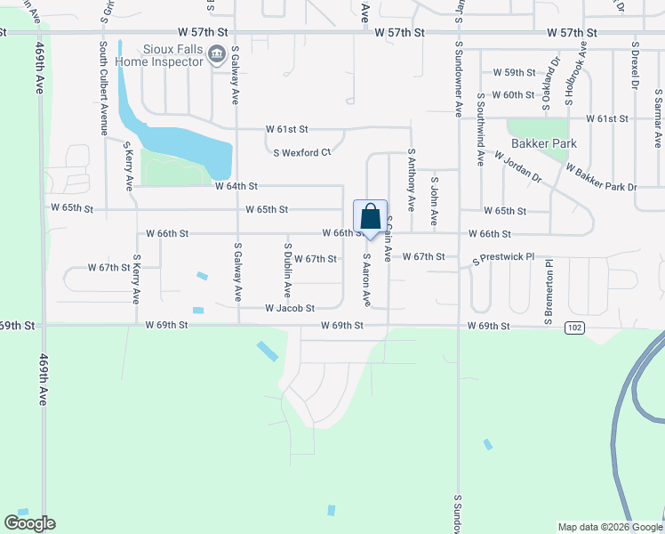 map of restaurants, bars, coffee shops, grocery stores, and more near W 67th St in Sioux Falls