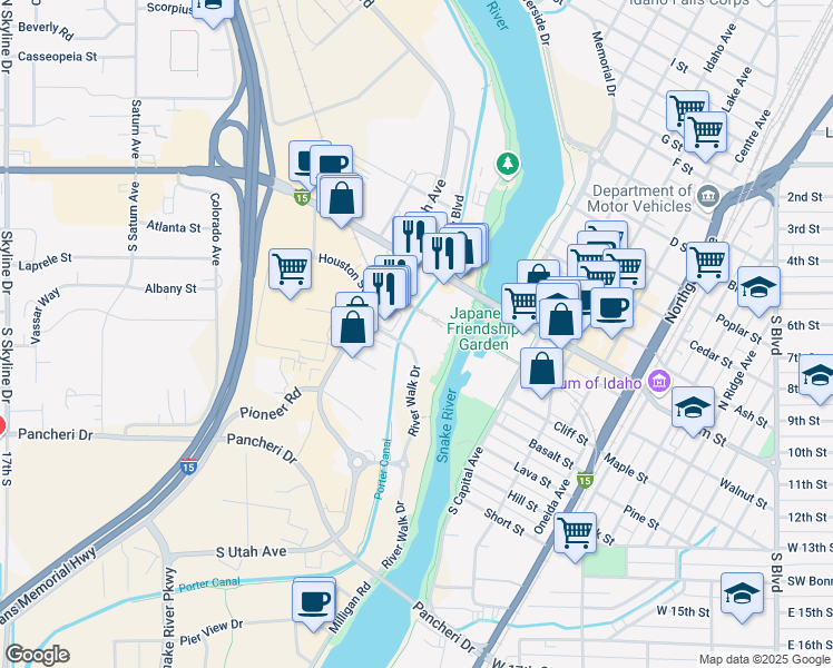 map of restaurants, bars, coffee shops, grocery stores, and more near 670 Simplot Cir in Idaho Falls