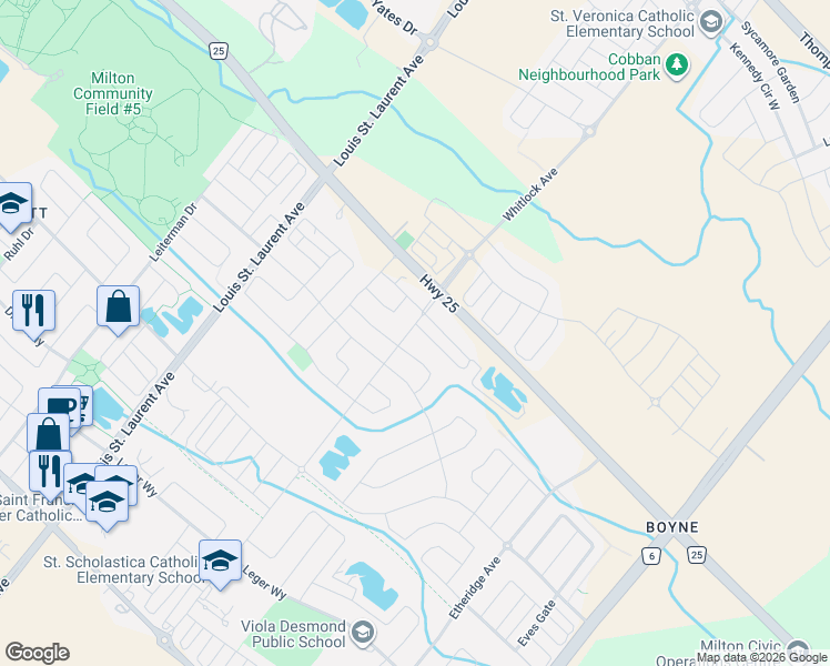 map of restaurants, bars, coffee shops, grocery stores, and more near 471 Whitlock Avenue in Milton