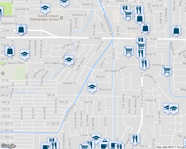 map of restaurants, bars, coffee shops, grocery stores, and more near 603 Cambridge Dr in Idaho Falls