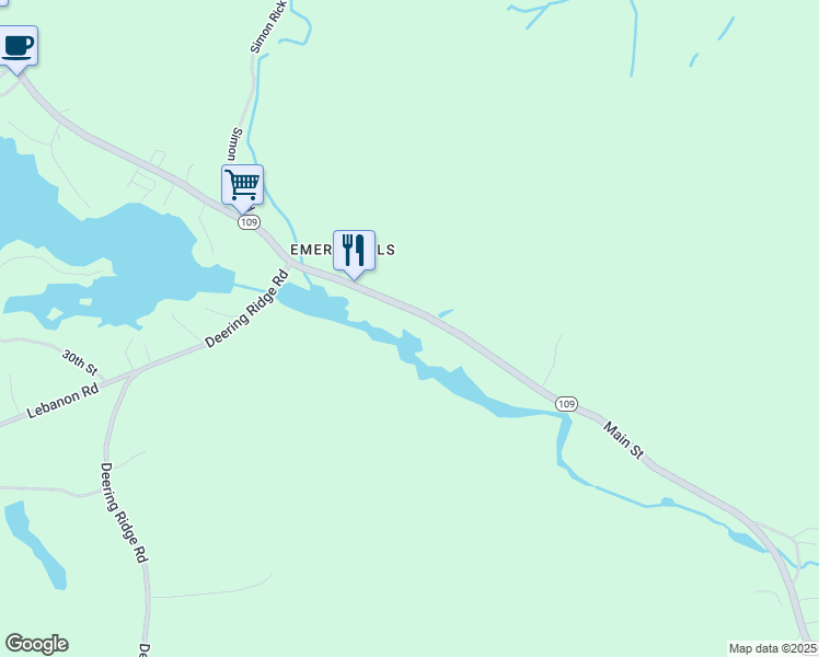 map of restaurants, bars, coffee shops, grocery stores, and more near 239 Emery Mills Road in Shapleigh