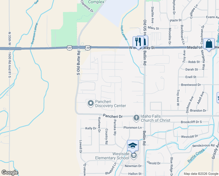 map of restaurants, bars, coffee shops, grocery stores, and more near 479 Donna Drive in Idaho Falls