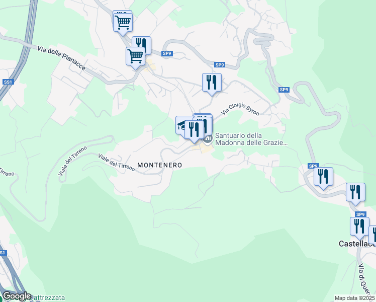 map of restaurants, bars, coffee shops, grocery stores, and more near 10 Via della Lecceta in Livorno