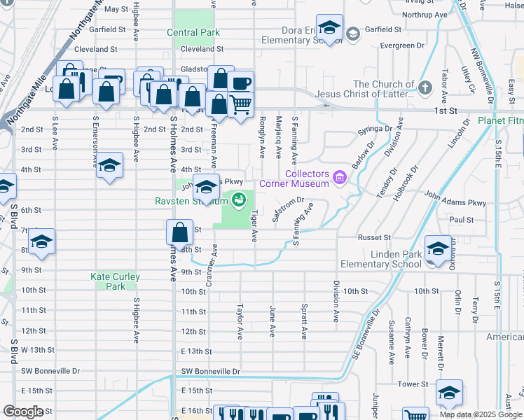 map of restaurants, bars, coffee shops, grocery stores, and more near 575 Tiger Avenue in Ammon
