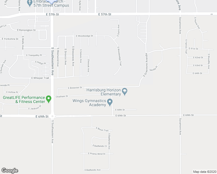 map of restaurants, bars, coffee shops, grocery stores, and more near East Brewster Street in Sioux Falls