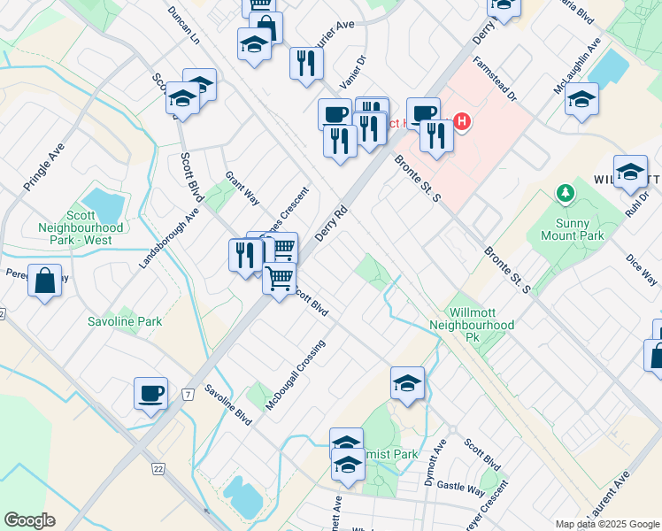 map of restaurants, bars, coffee shops, grocery stores, and more near 353 Prosser Circle in Milton