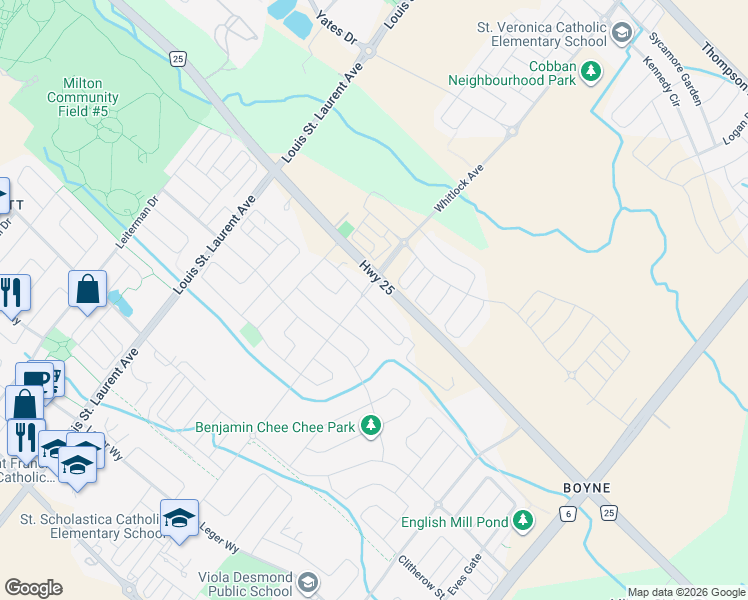 map of restaurants, bars, coffee shops, grocery stores, and more near 1427 Clarriage Court in Milton