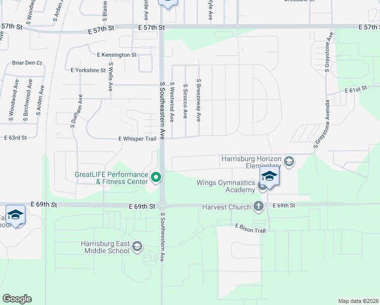 map of restaurants, bars, coffee shops, grocery stores, and more near 3312 East Brewster Street in Sioux Falls