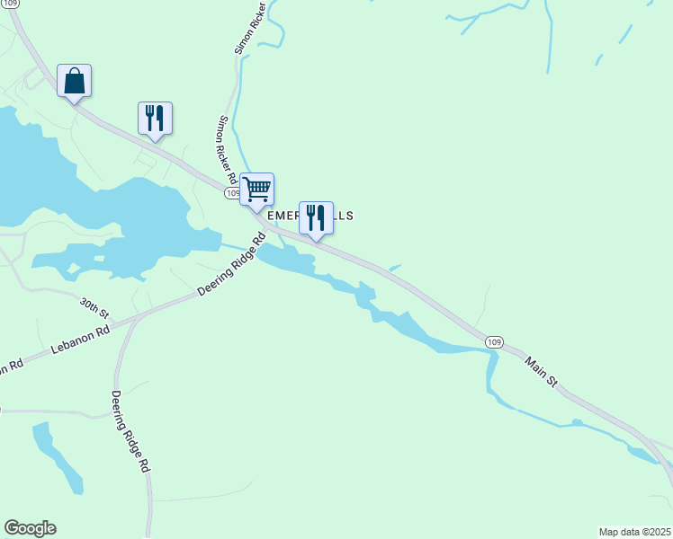 map of restaurants, bars, coffee shops, grocery stores, and more near 239 Emery Mills Road in Shapleigh