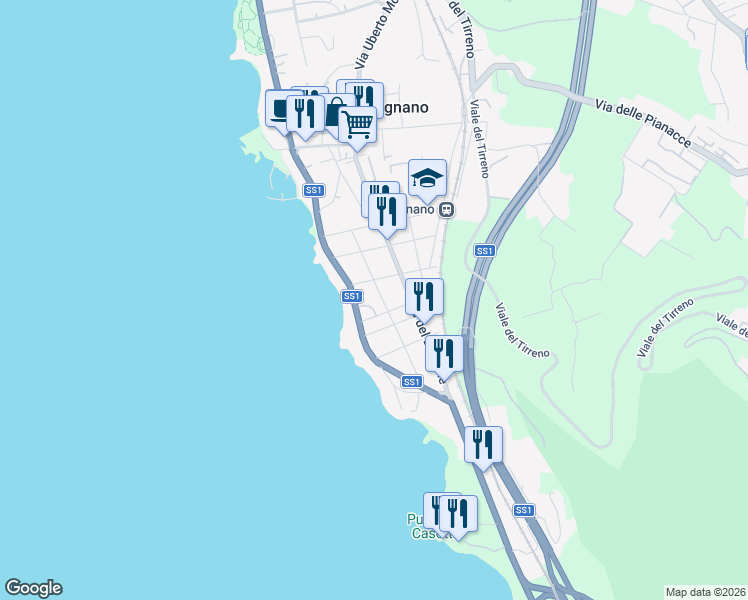 map of restaurants, bars, coffee shops, grocery stores, and more near 48 Via della Meloria in Livorno
