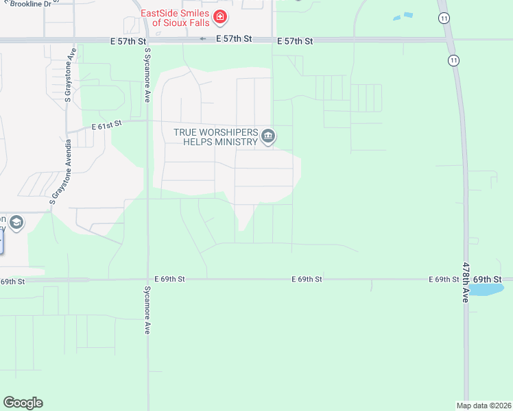 map of restaurants, bars, coffee shops, grocery stores, and more near 47756 East 69th Street in Sioux Falls