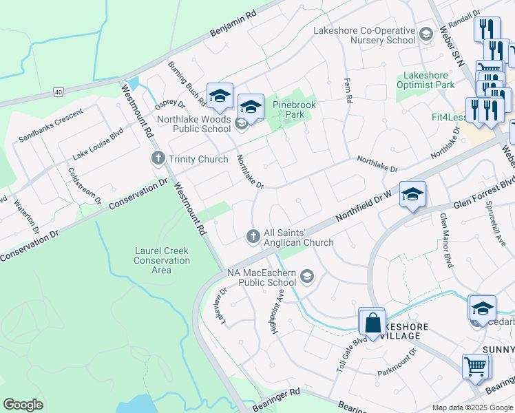 map of restaurants, bars, coffee shops, grocery stores, and more near 704 Highpoint Avenue in Waterloo