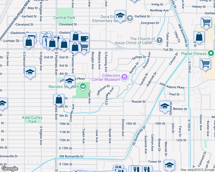 map of restaurants, bars, coffee shops, grocery stores, and more near 891 Safstrom Drive in Idaho Falls
