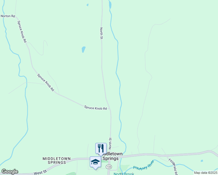 map of restaurants, bars, coffee shops, grocery stores, and more near 100 North Street in Middletown Springs