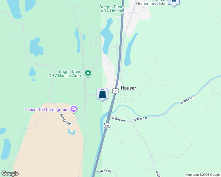 map of restaurants, bars, coffee shops, grocery stores, and more near 68743 Hauser Road in North Bend