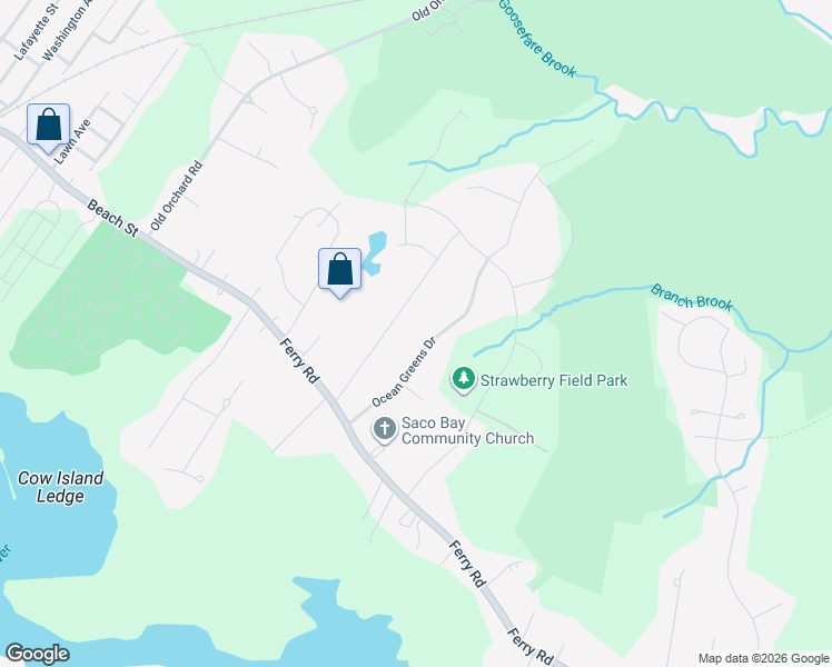 map of restaurants, bars, coffee shops, grocery stores, and more near 46 Ocean Greens Drive in Saco