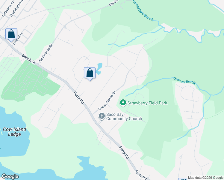 map of restaurants, bars, coffee shops, grocery stores, and more near 16 Ocean Greens Drive in Saco