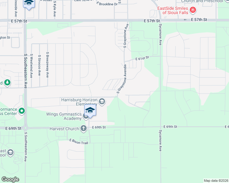 map of restaurants, bars, coffee shops, grocery stores, and more near 5509 South Graystone Avenue in Sioux Falls