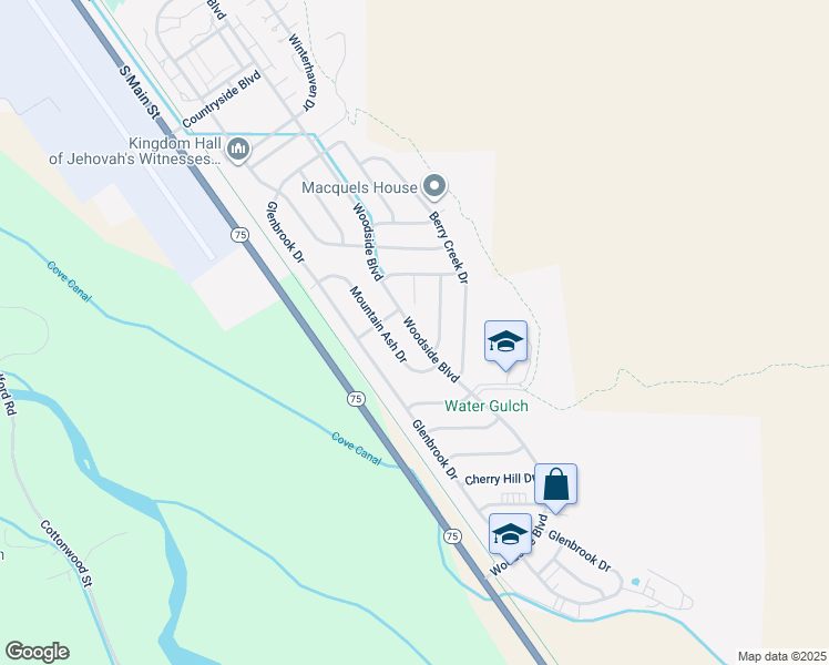 map of restaurants, bars, coffee shops, grocery stores, and more near 3323 Woodside Blvd in Hailey