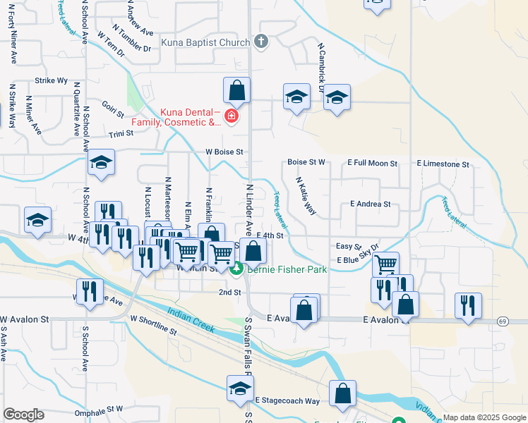 map of restaurants, bars, coffee shops, grocery stores, and more near 474 North Linder Avenue in Kuna