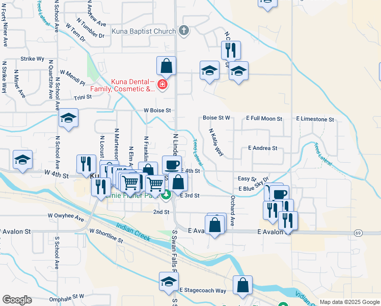 map of restaurants, bars, coffee shops, grocery stores, and more near 540 North Linder Avenue in Kuna