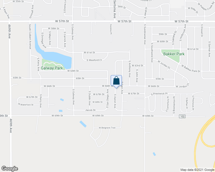 map of restaurants, bars, coffee shops, grocery stores, and more near South San Diego Avenue in Sioux Falls