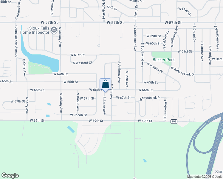 map of restaurants, bars, coffee shops, grocery stores, and more near S Cain Ave in Sioux Falls