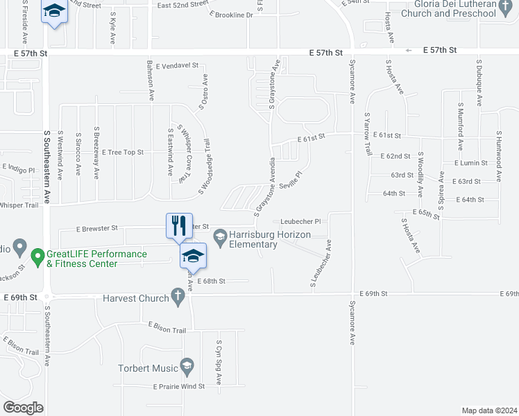 map of restaurants, bars, coffee shops, grocery stores, and more near 5405 South Graystone Avenue in Sioux Falls