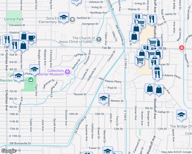 map of restaurants, bars, coffee shops, grocery stores, and more near Lincoln Drive in Idaho Falls