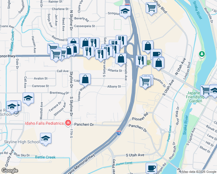 map of restaurants, bars, coffee shops, grocery stores, and more near 785 South Boulevard in Idaho Falls