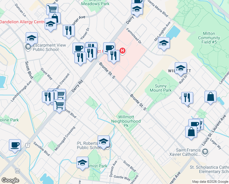 map of restaurants, bars, coffee shops, grocery stores, and more near 41 McLaughlin Avenue in Milton