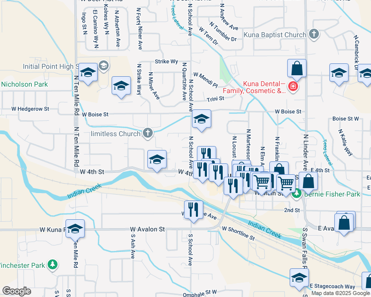map of restaurants, bars, coffee shops, grocery stores, and more near 851 Aloe Vera Court in Kuna